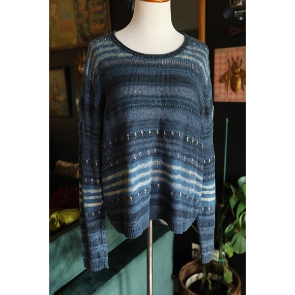 Polo Ralph Lauren Blue Linen Open Knit Lagenlook Pullover Sweater Size XL - Picture 1 of 11